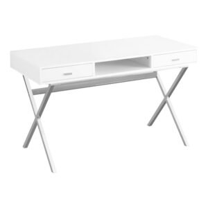 24″ White Rectangular Computer Desk With Two Drawers