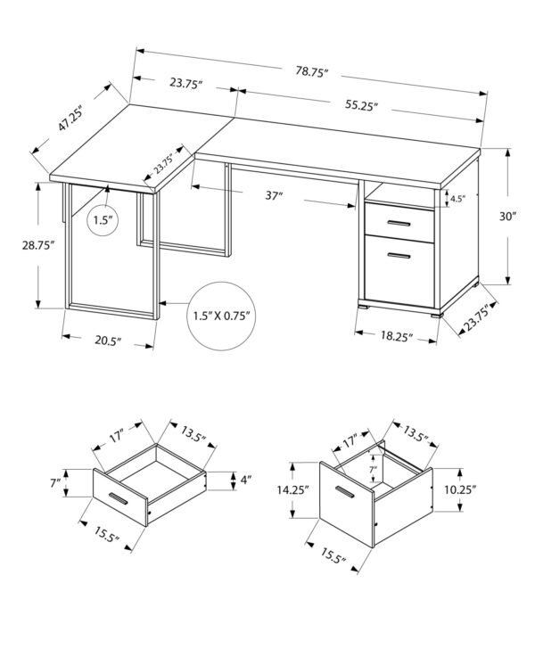 47" Grey L-Shape Computer Desk With Two Drawers - Image 4