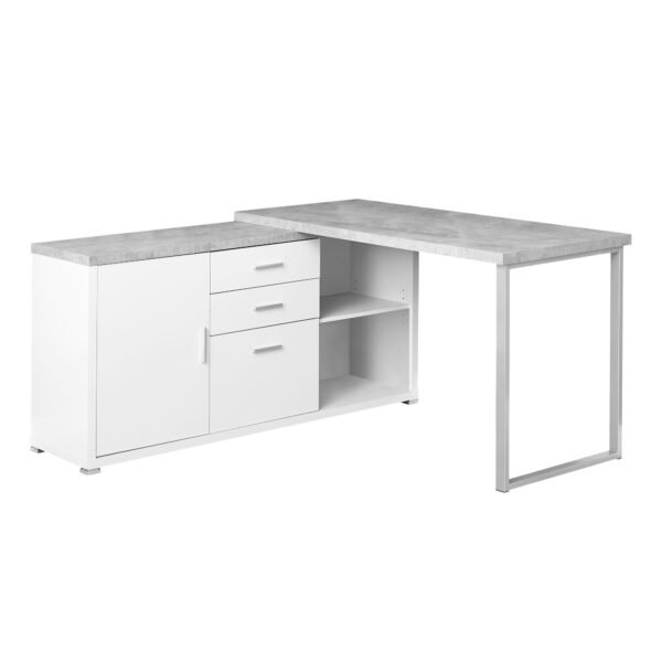 57" Grey L-Shape Computer Desk With Three Drawers