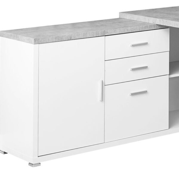 57" Grey L-Shape Computer Desk With Three Drawers - Image 6