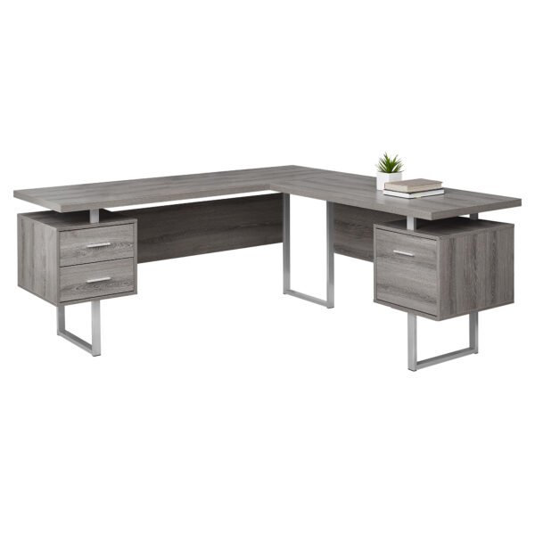 71" Taupe L-Shape Computer Desk With Three Drawers - Image 2