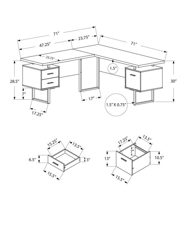 71" Taupe L-Shape Computer Desk With Three Drawers - Image 4