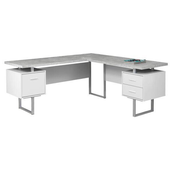 71" Grey L-Shape Computer Desk With Three Drawers - Image 2