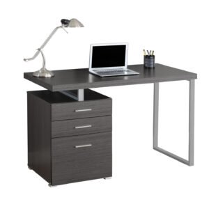 24″ Grey Rectangular Computer Desk With Three Drawers