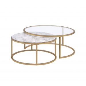 16″ Gold And Clear Glass Round Mirrored Nested Tables