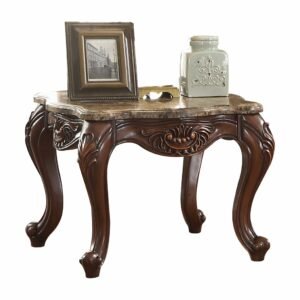 24″ Cherry Oak Faux Marble Mirrored End Table With