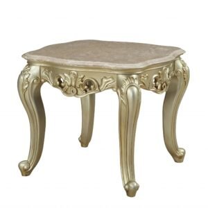 24″ Antiqued White Faux Marble Mirrored End Table