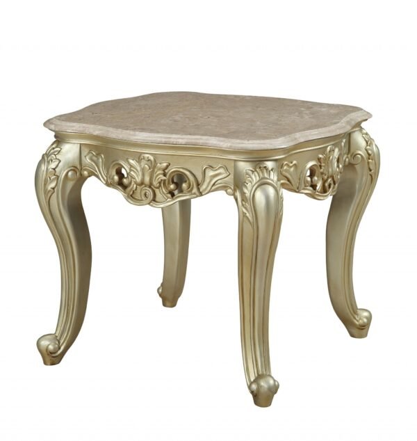 24" Antiqued White Faux Marble Mirrored End Table - Image 2