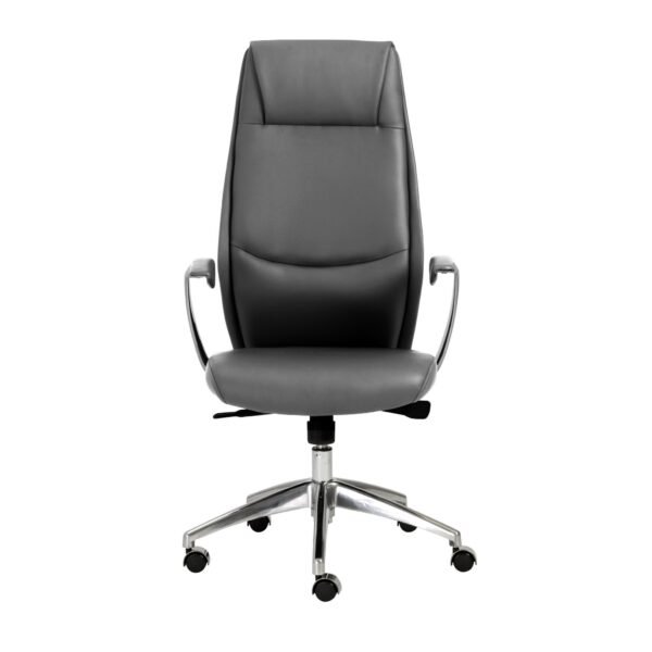 Gray Faux Leather Seat Swivel Adjustable Task Chair Leather Back Steel Frame - Image 2