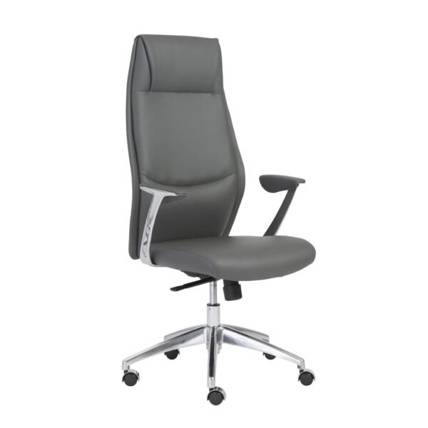 Gray Faux Leather Seat Swivel Adjustable Task Chair Leather Back Steel Frame - Image 3