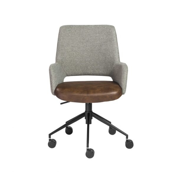 21.26" X 25.60" X 37.21" Tilt Office Chair In Gray Fabric And Light Brown Leatherette With Black Base - Image 2