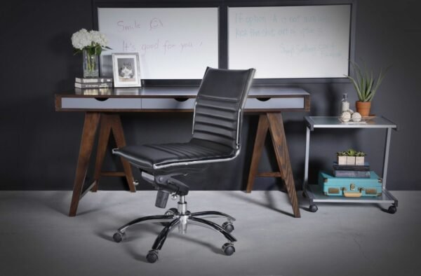 Black Faux Leather Seat Swivel Adjustable Task Chair Leather Back Steel Frame - Image 7