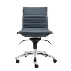 Blue Faux Leather Seat Swivel Adjustable Task Chair Leather Back Steel Frame