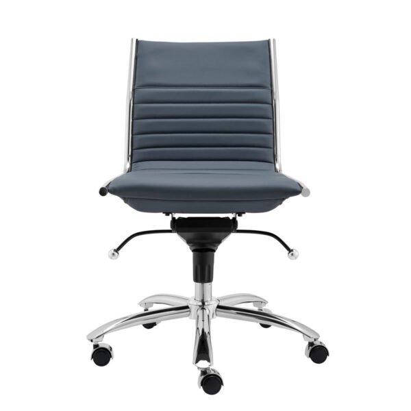 Blue Faux Leather Seat Swivel Adjustable Task Chair Leather Back Steel Frame - Image 2