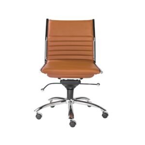 Brown Faux Leather Seat Swivel Adjustable Task Chair Leather Back Steel Frame