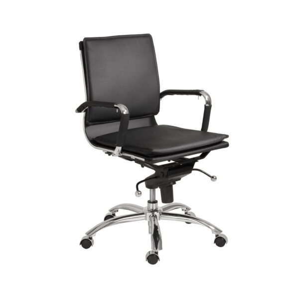 Black Faux Leather Seat Swivel Adjustable Task Chair Leather Back Steel Frame - Image 3