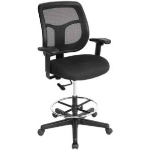 Black Fabric Seat Swivel Adjustable Drafting Chair Mesh Back Plastic Frame