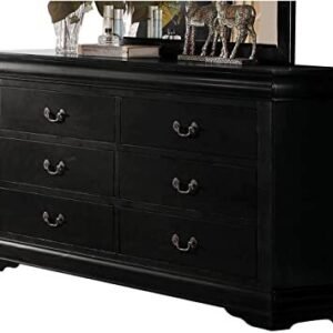 57″ Black Solid Wood Six Drawer Double Dresser