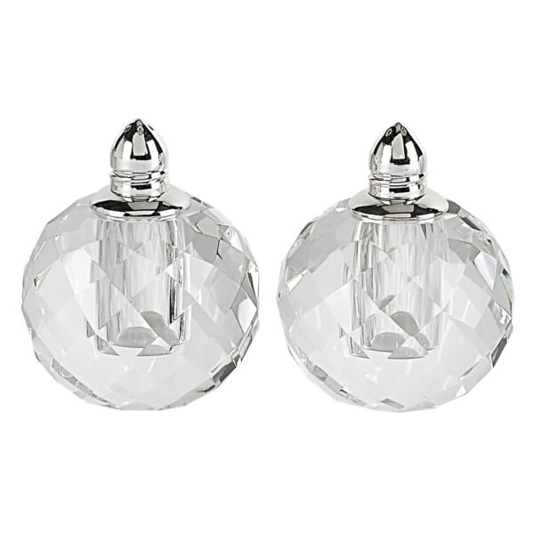 Handcrafted Optical Crystal And Silver Rounded Salt And Pepper Shakers - Image 2