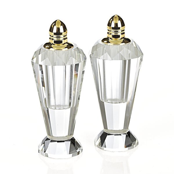 Handcrafted Optical Crystal And Gold Pair Of Salt And Pepper Shakers - Image 2