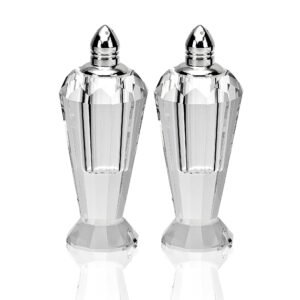 Handcrafted Optical Crystal And Silver Pair Of Salt And Pepper Shakers