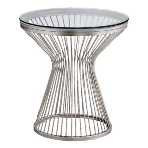 25″ Silver And Clear Glass Round End Table