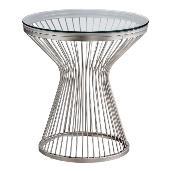 25" Silver And Clear Glass Round End Table - Image 2