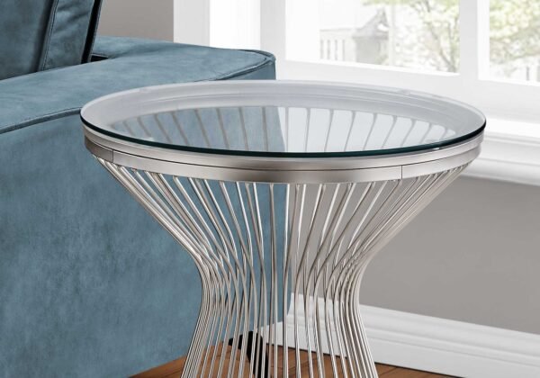 25" Silver And Clear Glass Round End Table - Image 3