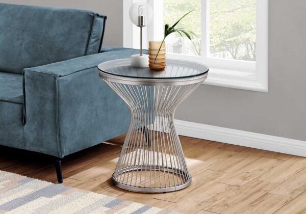 25" Silver And Clear Glass Round End Table - Image 4