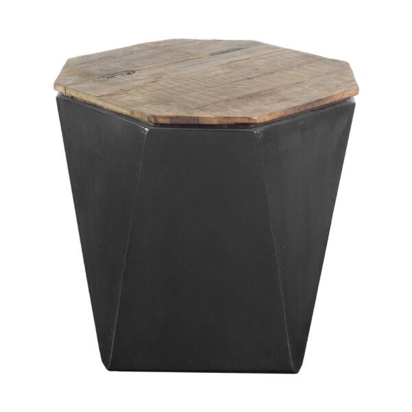 Black Metal And Natural Wood Hinged-Top Side Table - Image 2