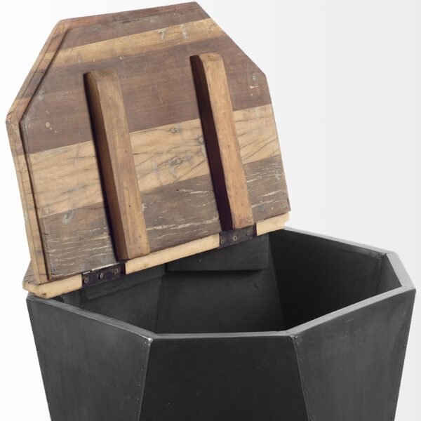 Black Metal And Natural Wood Hinged-Top Side Table - Image 3