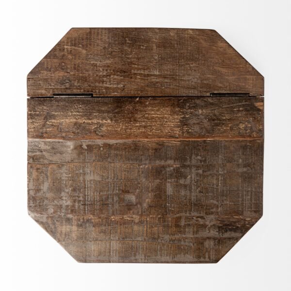 Brass And Natural Wood Side Table With Hexagonal Hinged-Top - Image 4