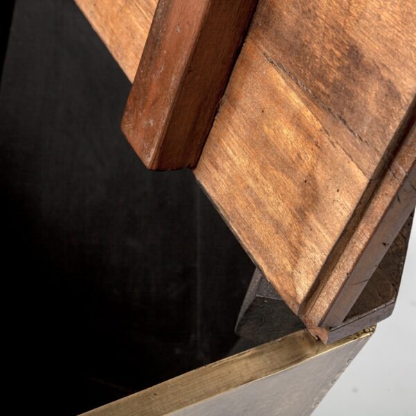 Brass And Natural Wood Side Table With Hexagonal Hinged-Top - Image 5