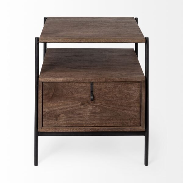 Square Top End Table With Dark Brown Wood And Iron Black Frame - Image 3