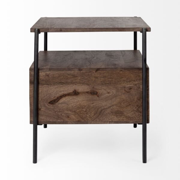 Square Top End Table With Dark Brown Wood And Iron Black Frame - Image 4