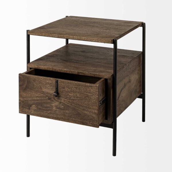 Square Top End Table With Dark Brown Wood And Iron Black Frame - Image 5