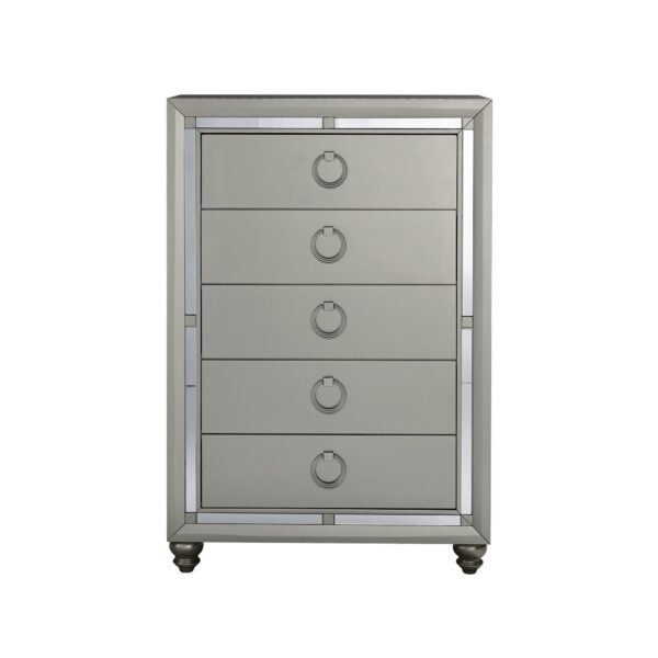 33" Silver Solid Wood Mirrored Five Drawer