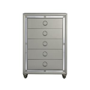 33″ Silver Solid Wood Mirrored Five Drawer