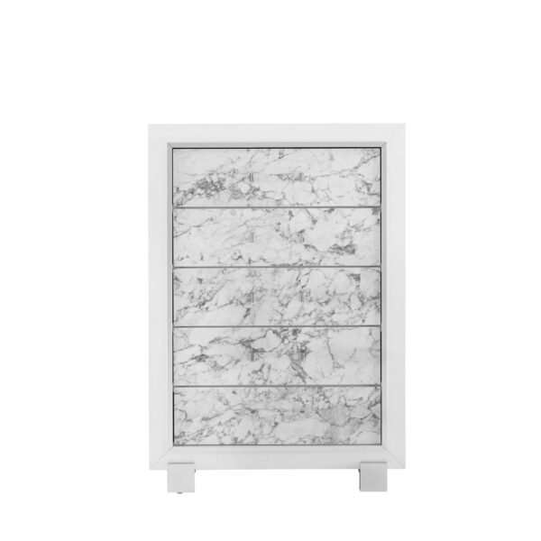 Modern White Chest With 5 Faux Marble Detailed Front Drawer. - Image 2