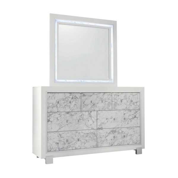 Modern White Dresser With 7 Faux Marble Detailed Front Drawer. - Image 3