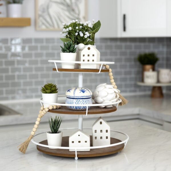 Three Tiered Metal And Wood Decorative Stand - Image 3