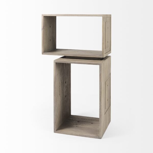 Set Of Two Rustic Light Gray Brown Cube Box Shelves - Image 3