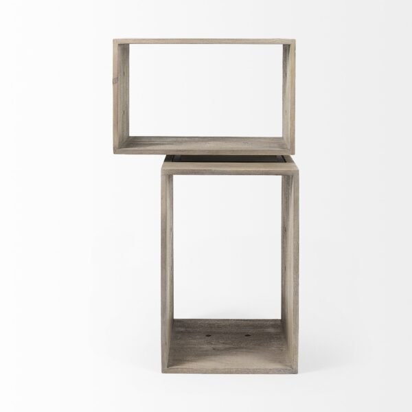 Set Of Two Rustic Light Gray Brown Cube Box Shelves - Image 4