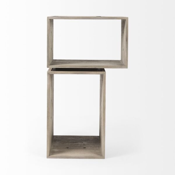 Set Of Two Rustic Light Gray Brown Cube Box Shelves - Image 6