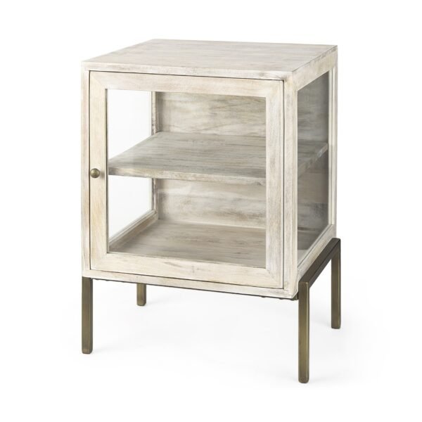 Rustic Weathered White And Gold Shadowbox Cabinet - Image 2