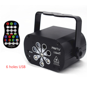 Color: Black, style: 6 holes USB – New LED Stage Light Laser Projector Disco Lamp With Voice Control Sound Party Lights For Home DJ Laser Show Party Lamp