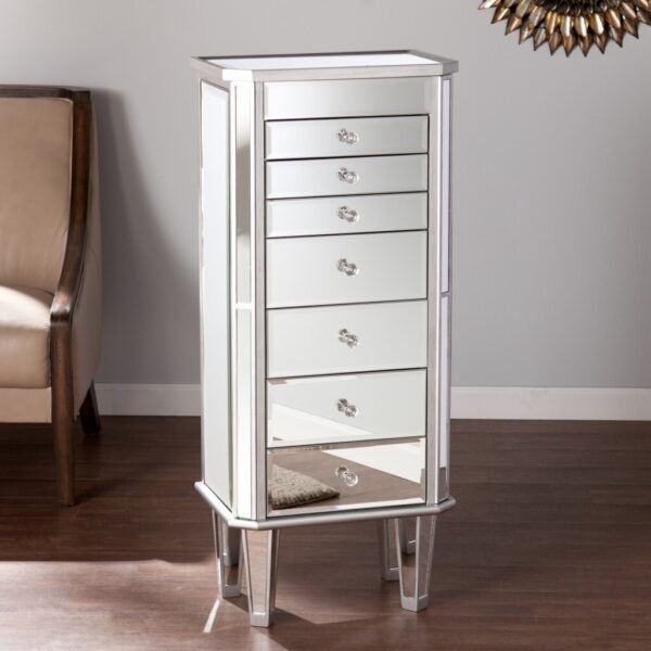 18" Silver Mirrored Writing Desk With Seven Drawers - Image 2