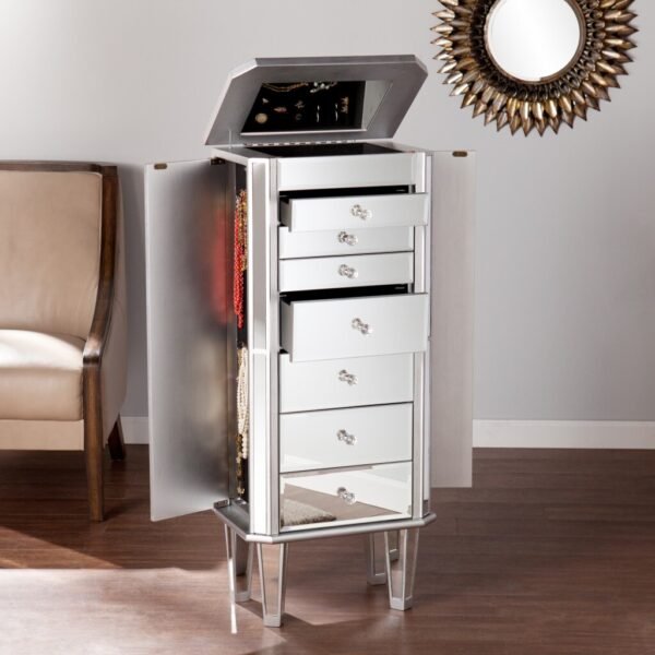 18" Silver Mirrored Writing Desk With Seven Drawers - Image 4