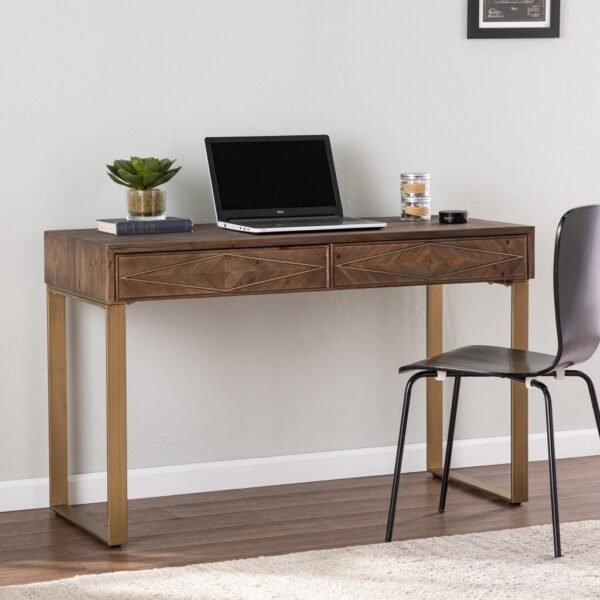 Shades of Brown and Gold Reclaimed Wooden Desk - Image 2