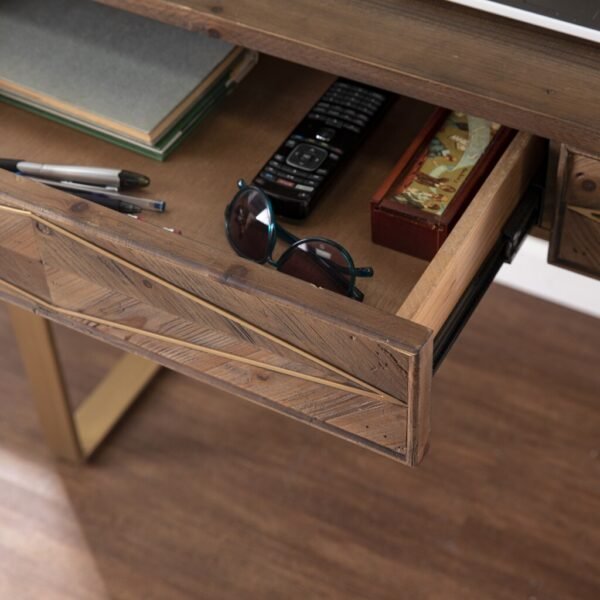 Shades of Brown and Gold Reclaimed Wooden Desk - Image 3